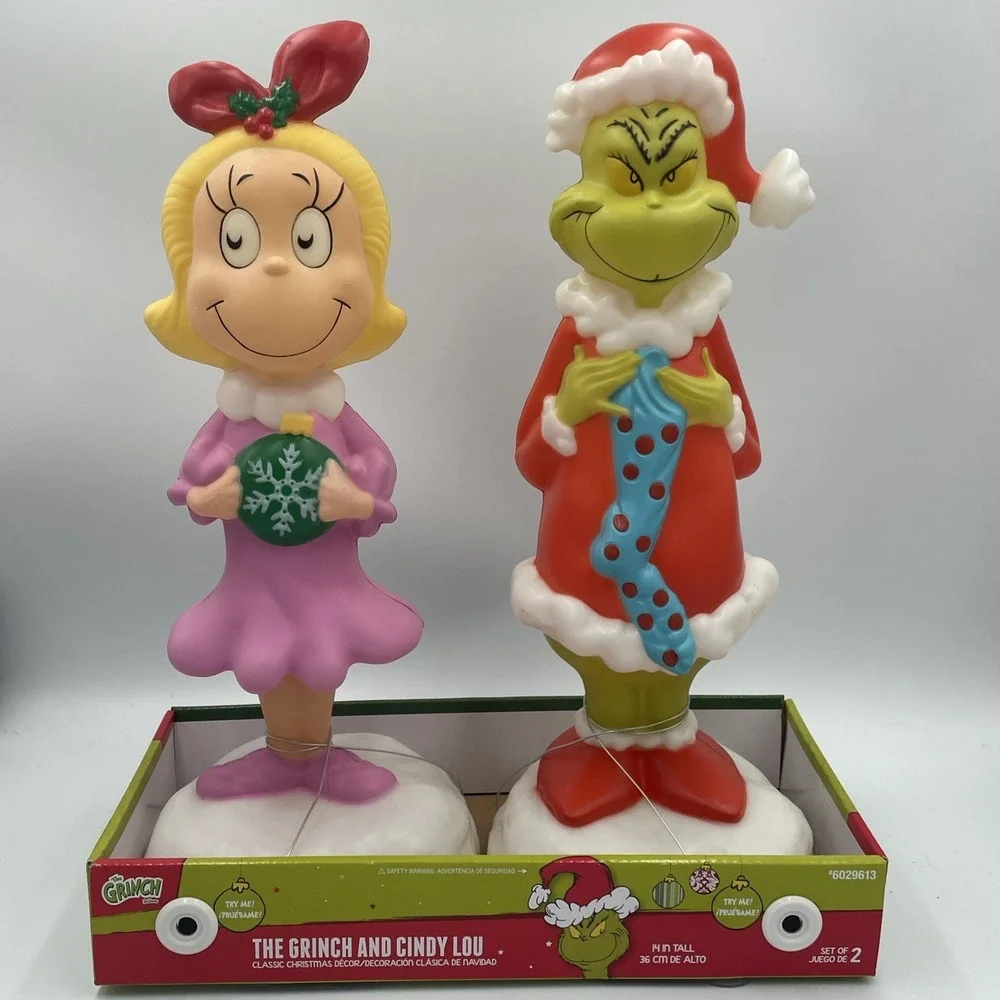The Grinch and Cindy Lou  14 Inch Tabletop Blow Molds Light up NEW